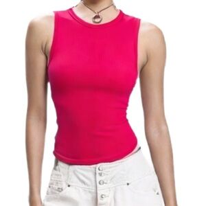 ARITZIA Wilfred Hot Pink Fitted Ribbed Sleeveless Tank Top Size Small